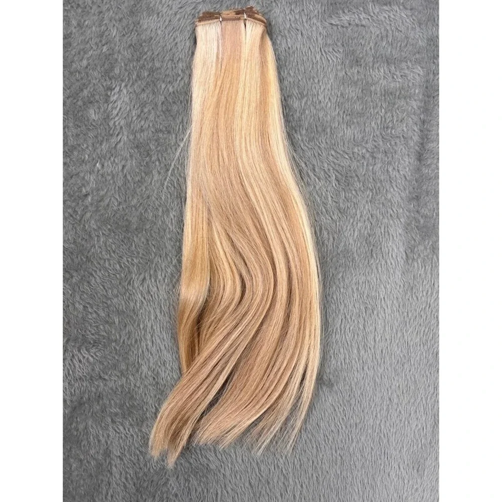 Blonde Human Hair Extensions 14 Inch Honey‎ Ash Mix Straight Double Weft